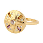 Tapered Baguette Citrine Amethyst Moonstone Designer Ring in 18k Gold