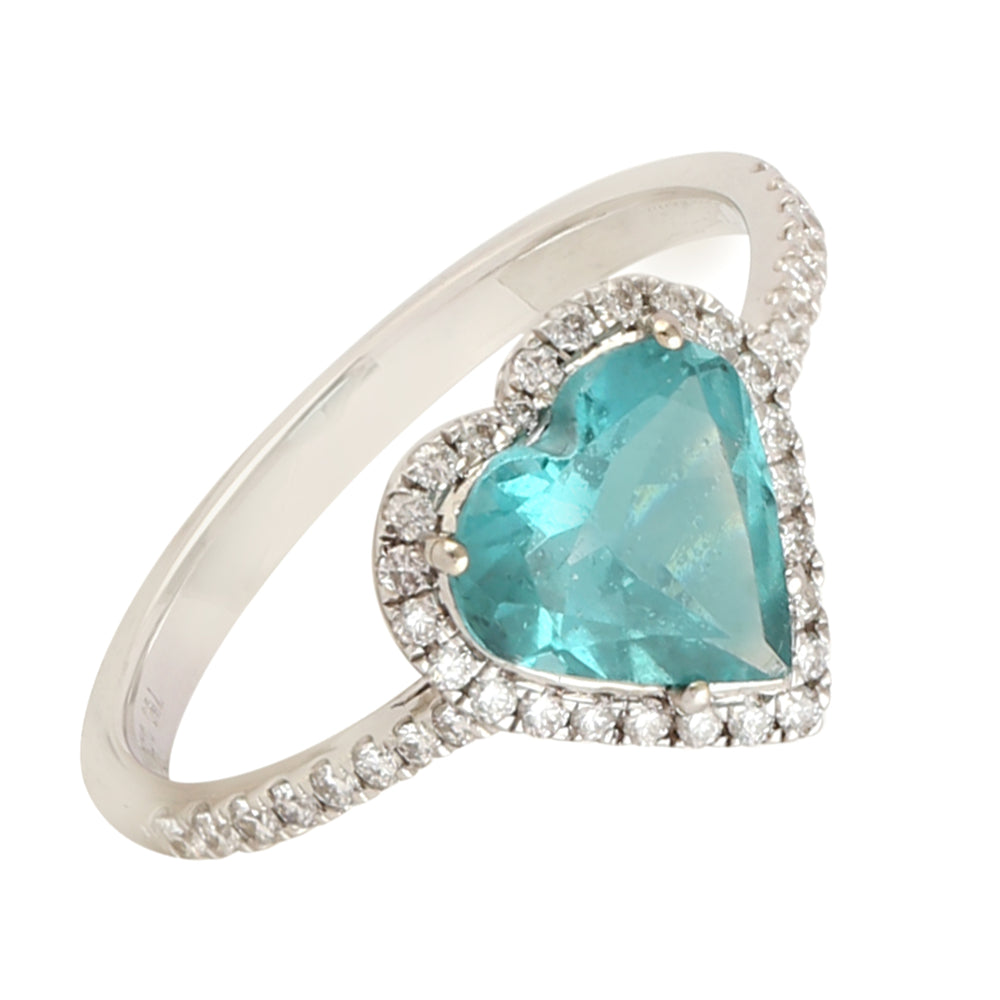 Apatite Diamond Heart Design Ring 18k White Gold Love Jewelry