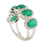 Natural Emerald Diamond Band Ring in 14k White Gold