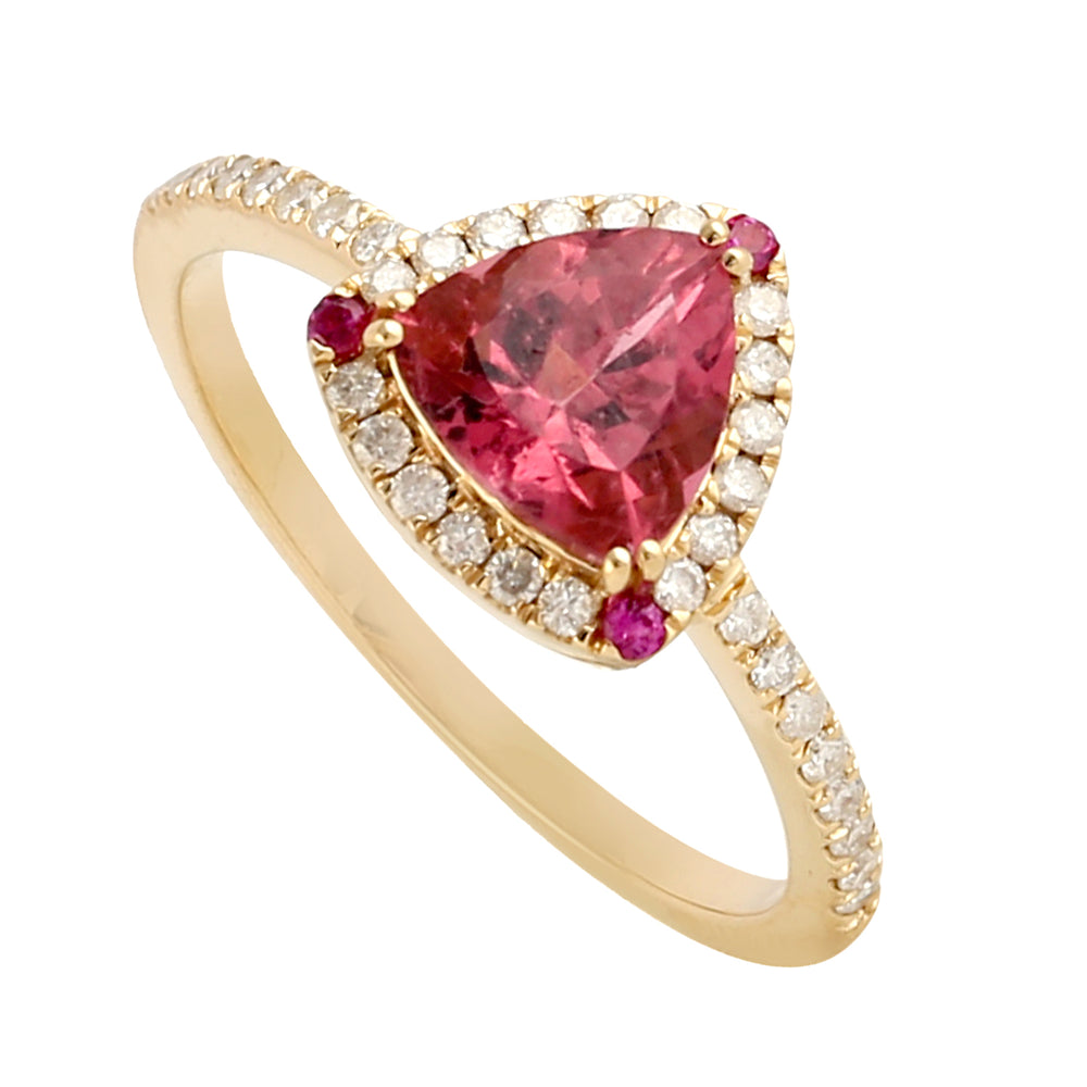 Trillion Tourmaline Ruby Diamond 18k Yellow Gold Ring
