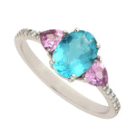 Oval Cut Apatite Amethyst Three Stone Accent Diamond Ring In 18k Gold