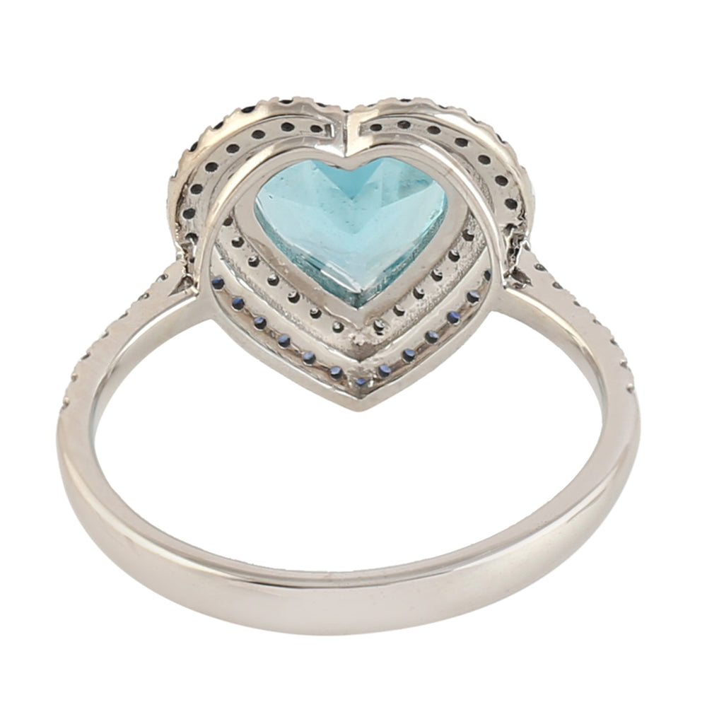 Heart Shaped Apatite Pave Sapphire Diamond Love Ring In 18k White Gold