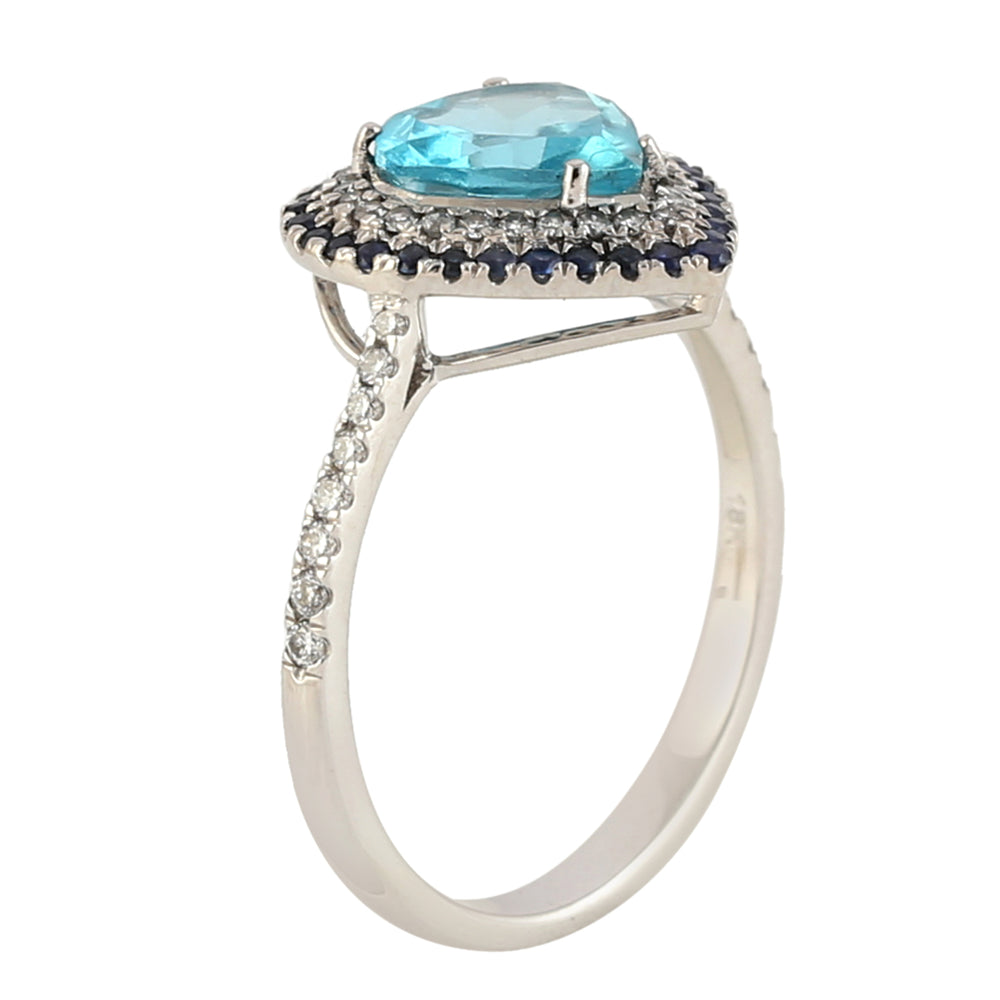 Heart Shaped Apatite Pave Sapphire Diamond Love Ring In 18k White Gold