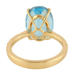 Oval Topaz Diamond Delicate Ring 14k Solid Gold