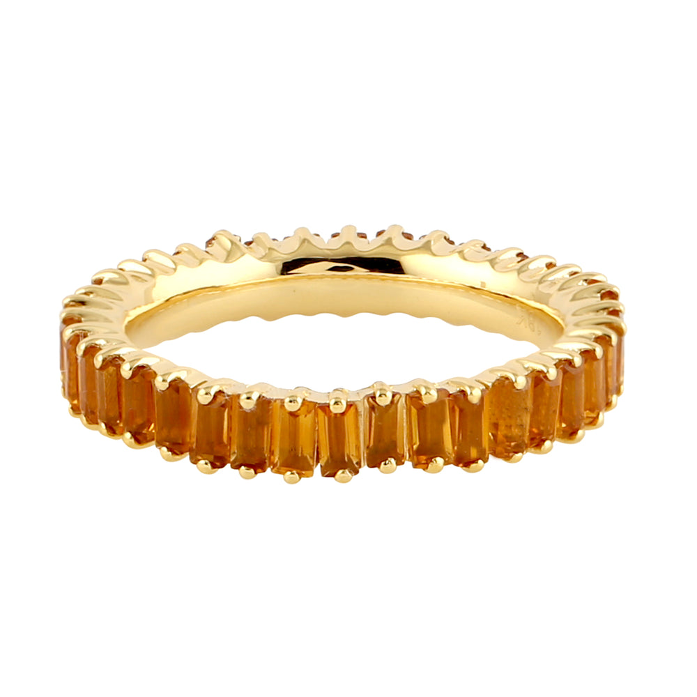 Baguette Citrine Band Ring 18k Solid Yellow Gold Gift