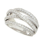 Natural Pave Diamond Cross Over Multi Band Ring In 18k White Gold