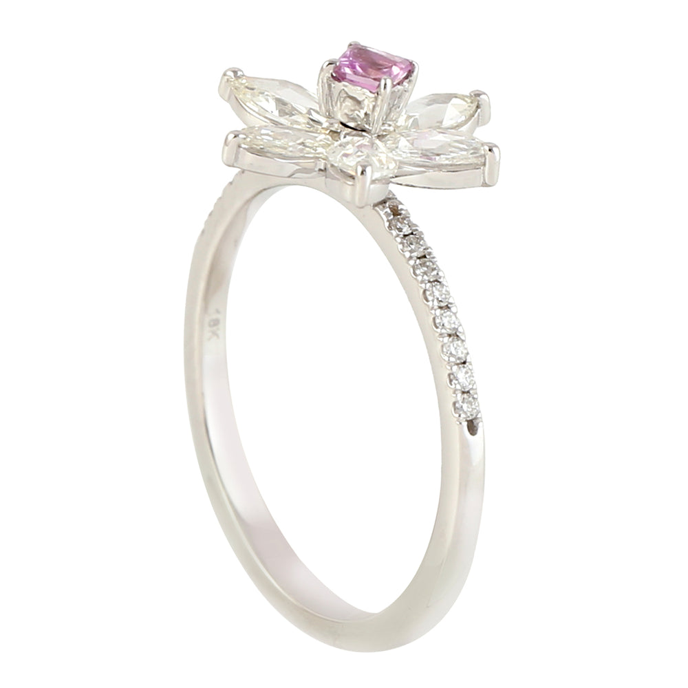 Natural Pink Sapphire Diamond Floral Ring in 18k White Gold