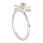 Natural Pink Sapphire Diamond Floral Ring in 18k White Gold