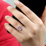 Pink Sapphire Heart Daisy Ring in Pave Diamond In 18k White Gold