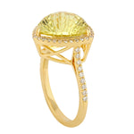 Trillion Cut Quartz Pave Diamond Cocktail Ring In 18k Yellow Gold