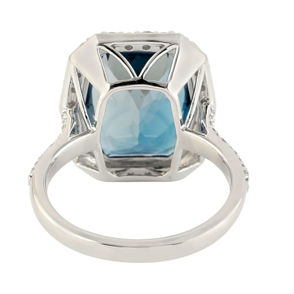 Beautiful Blue Topaz pave Diamond Cocktail Ring in 18k White Gold