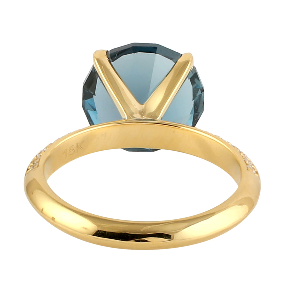 Natural Topaz & Pave Diamond Cocktail Ring In Solid 18k Gold