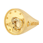 Pave Diamond Aries Zodiac Signet Ring In 14k Solid Gold For Gift