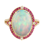Natural Opal Ethiopian Sapphire Diamond Cocktail Wedding Ring In 18k Yellow Gold
