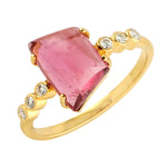 Unshaped Tourmaline Pave Diamond Designer Ring In 18k Yellow Gold
