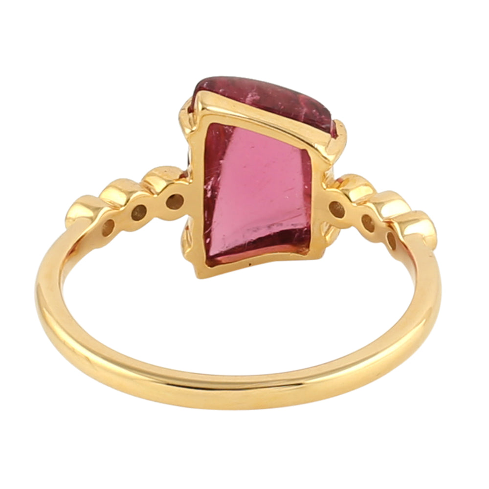 Unshaped Tourmaline Pave Diamond Designer Ring In 18k Yellow Gold
