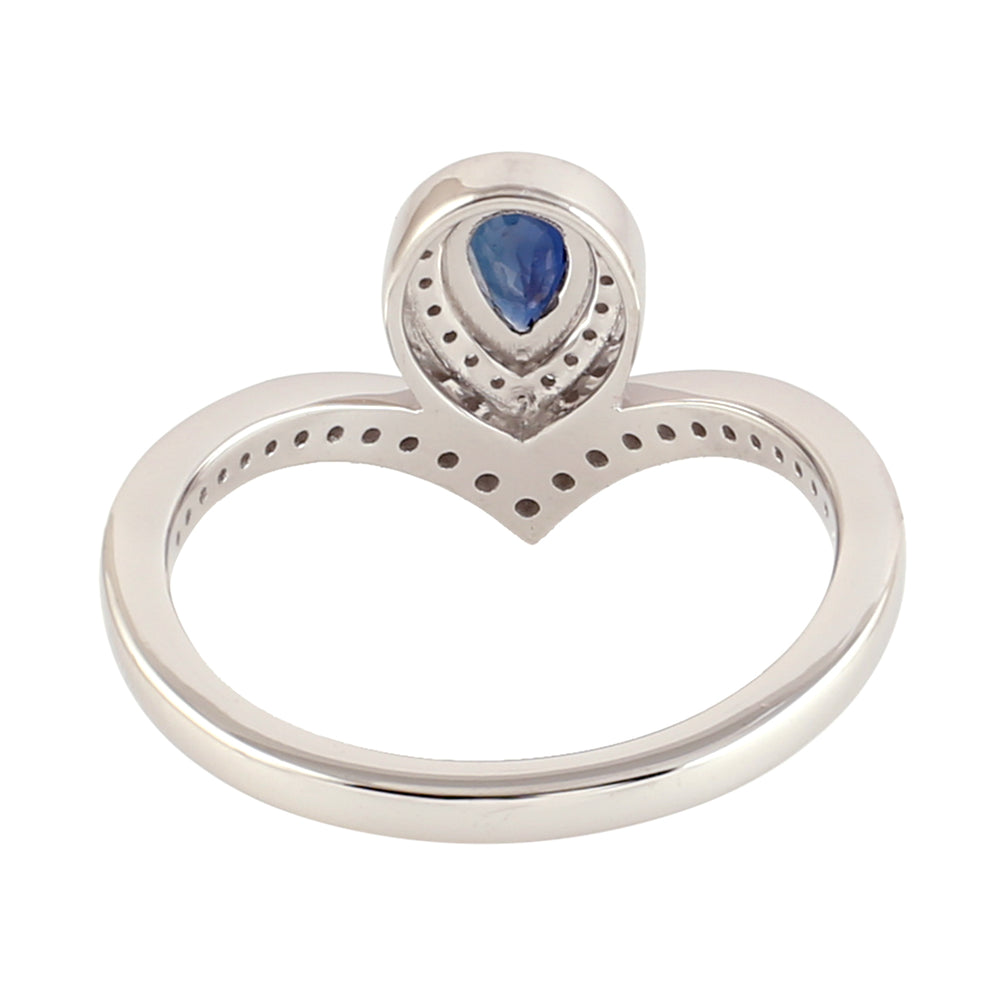 Handmade Sapphire & Diamond Elegant Ring In 18k White Gold