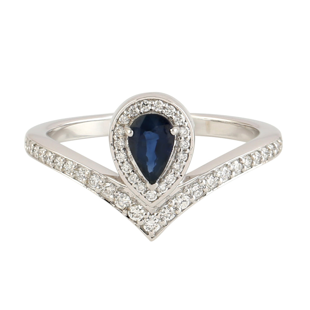 Blue Sapphire Pave Diamond Statement Ring in 18k White Gold