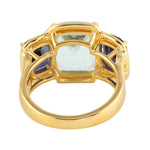Beautiful Aquamarine & Lolite Three Stone Ring In 18k Gold For Her