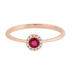 18k Rose Gold Beautiful Ruby & Diamond Halo Dainty Ring For Gift