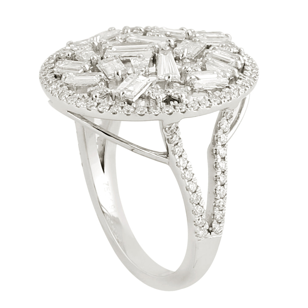 Tapered Baguette Diamond Cluster Ring In 18k White Gold Wedding Gift