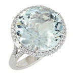 Faceted Aquamarine Diamond Cocktail Ring 18k White Gold Jewelry