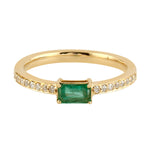 Baguette Emerald Diamond Accent Delicate Ring in 18k Yellow Gold
