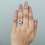 Natural Tanzanite Aquamarine Diamond Big Ring In 18k White Gold