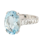 White Gold Natural Aquamarine Designer Ring Diamond Jewelry