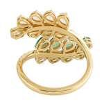 Emerald Rose Cut Diamond Leaf Design Bypass Designer Ring 18k Gold
