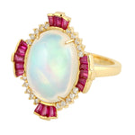Opal Ethopian Ruby Diamond Cocktail Ring In 18k Yellow Gold Gift