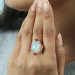 Opal Ethopian Ruby Diamond Cocktail Ring In 18k Yellow Gold Gift