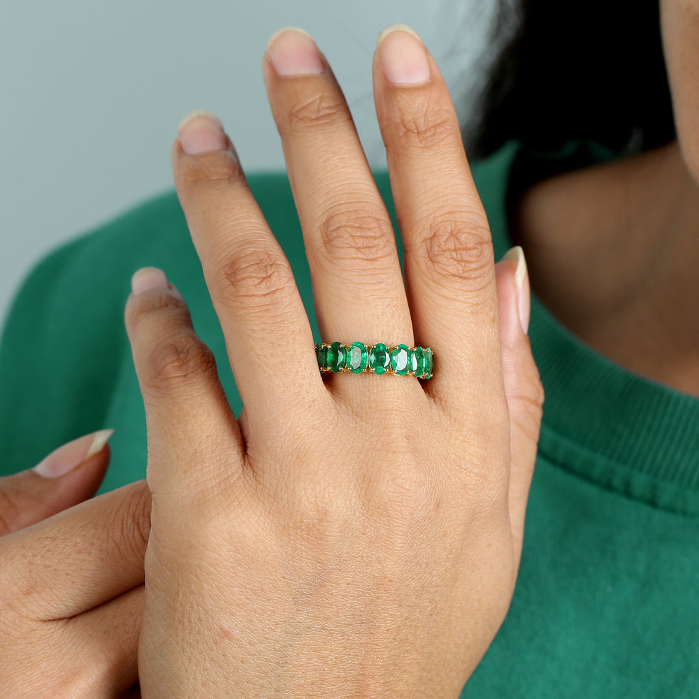 Oval Emerald Full Eternity Soild 18k Gold Ring