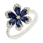 Pear Cut Sapphire & Diamond Floral Daisy Ring in 18k White Gold Anniversary Gift