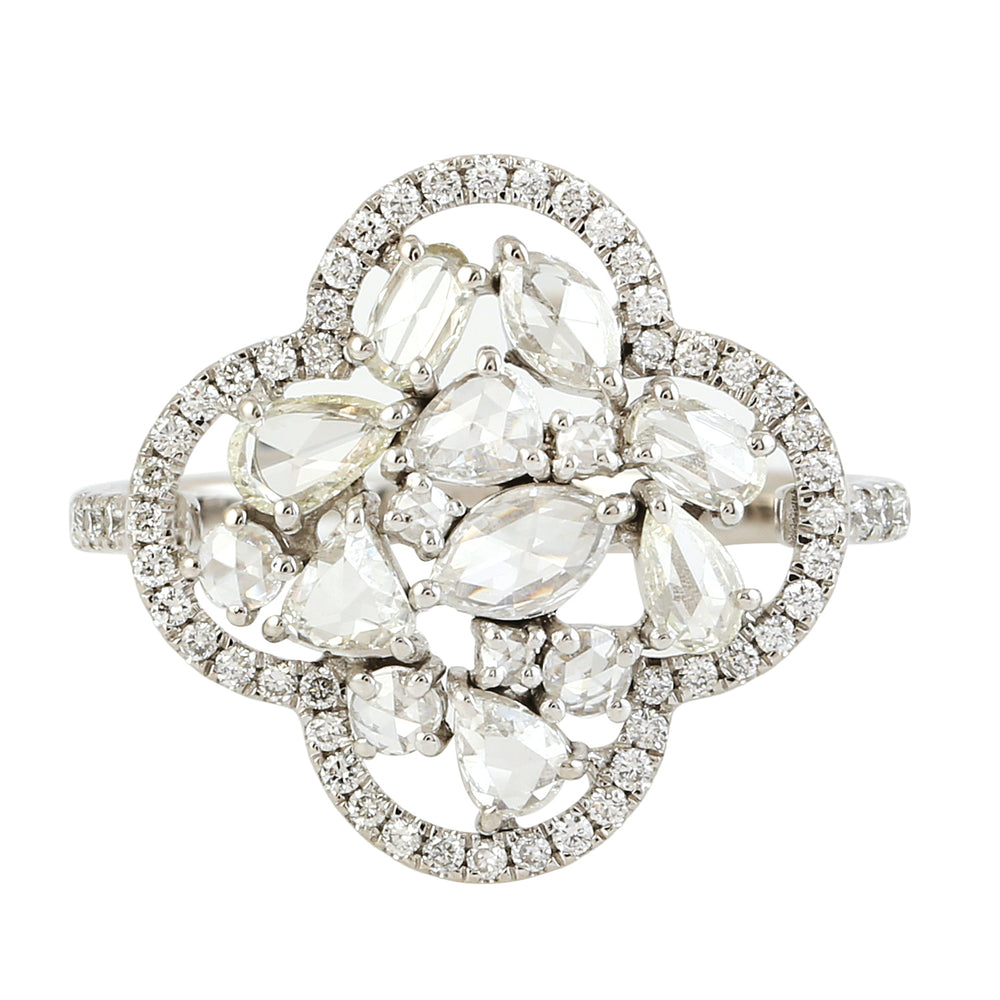 Natural Diamond Cluster Ring In 18k White Gold Gift For Her