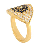 Pave Diamond Sapphire Evil Eye Signet Ring In 18k Yellow Gold