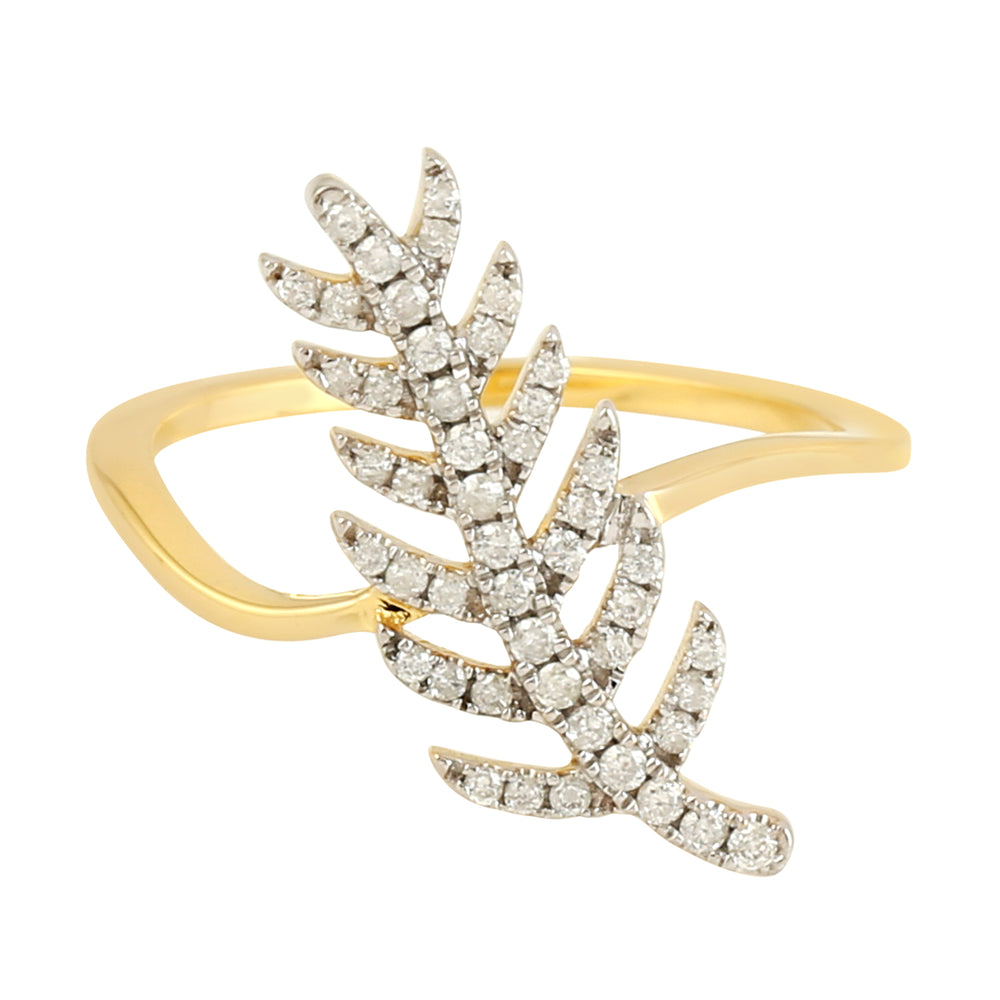 Natural pave Diamond Leaf Design Dainty Ring in 18k Yellow Gold