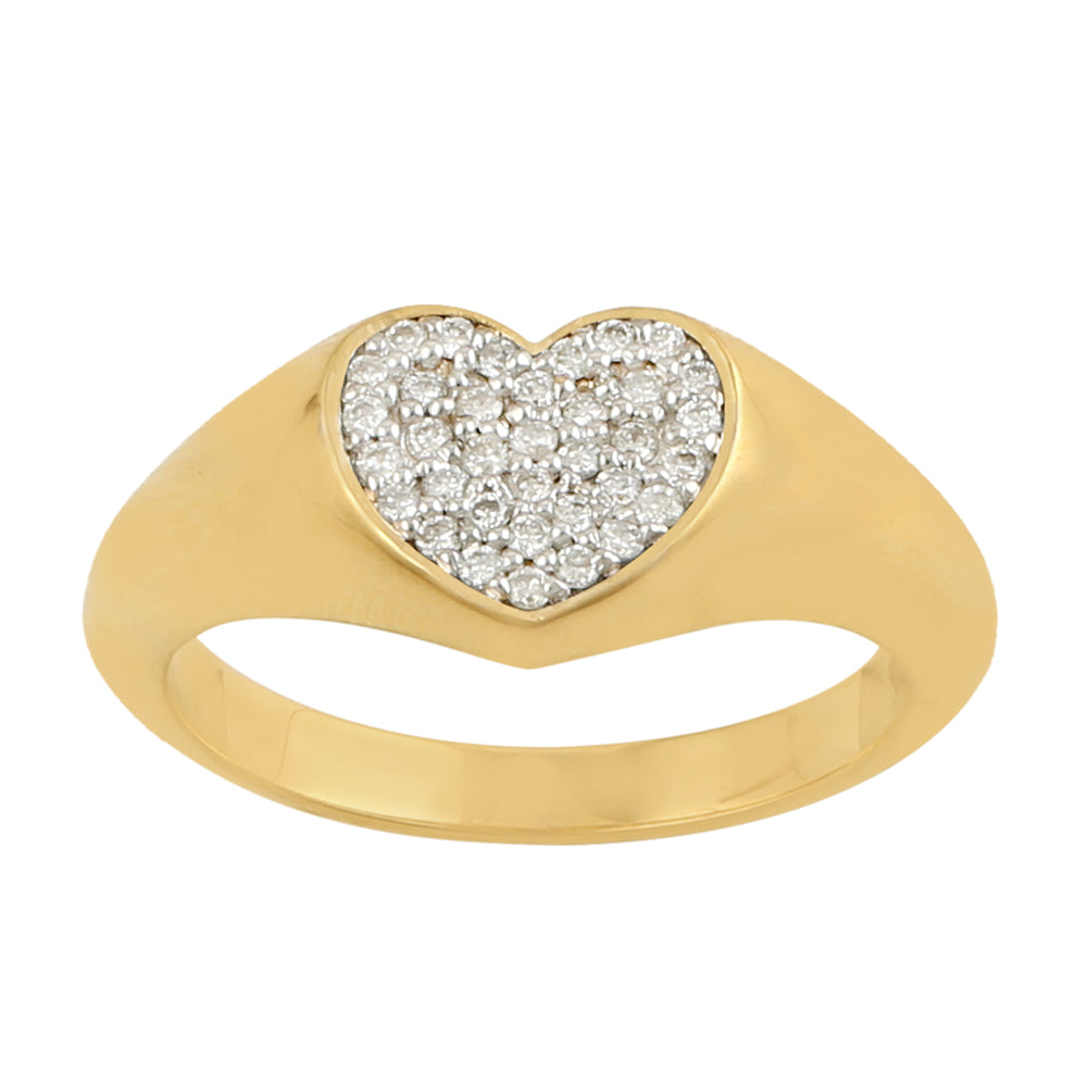 Natural Pave Diamond Heart Shaped Ring For Her IN Yellow Gold