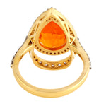Opal Fire Pave Diamond Halo Ring Set In 18k Yellow Gold