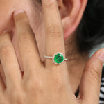 Pave Diamond Emerald Halo Delicate Ring in 18k Yellow Gold