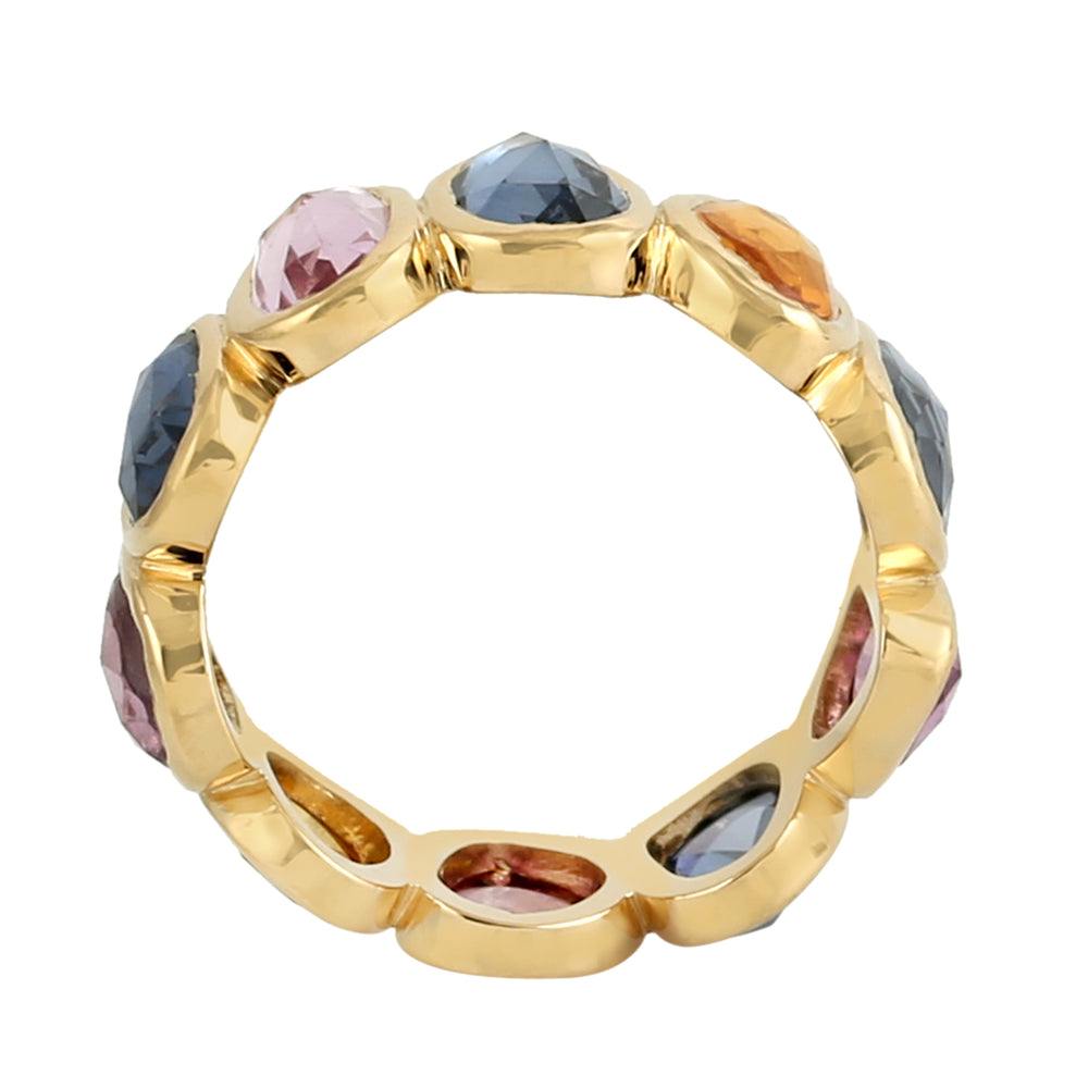 Multicolor Sapphire Bezel Set Band Ring in 18k Yellow Gold Gift