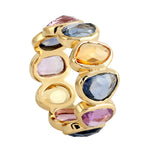 Multicolor Sapphire Bezel Set Band Ring in 18k Yellow Gold Gift