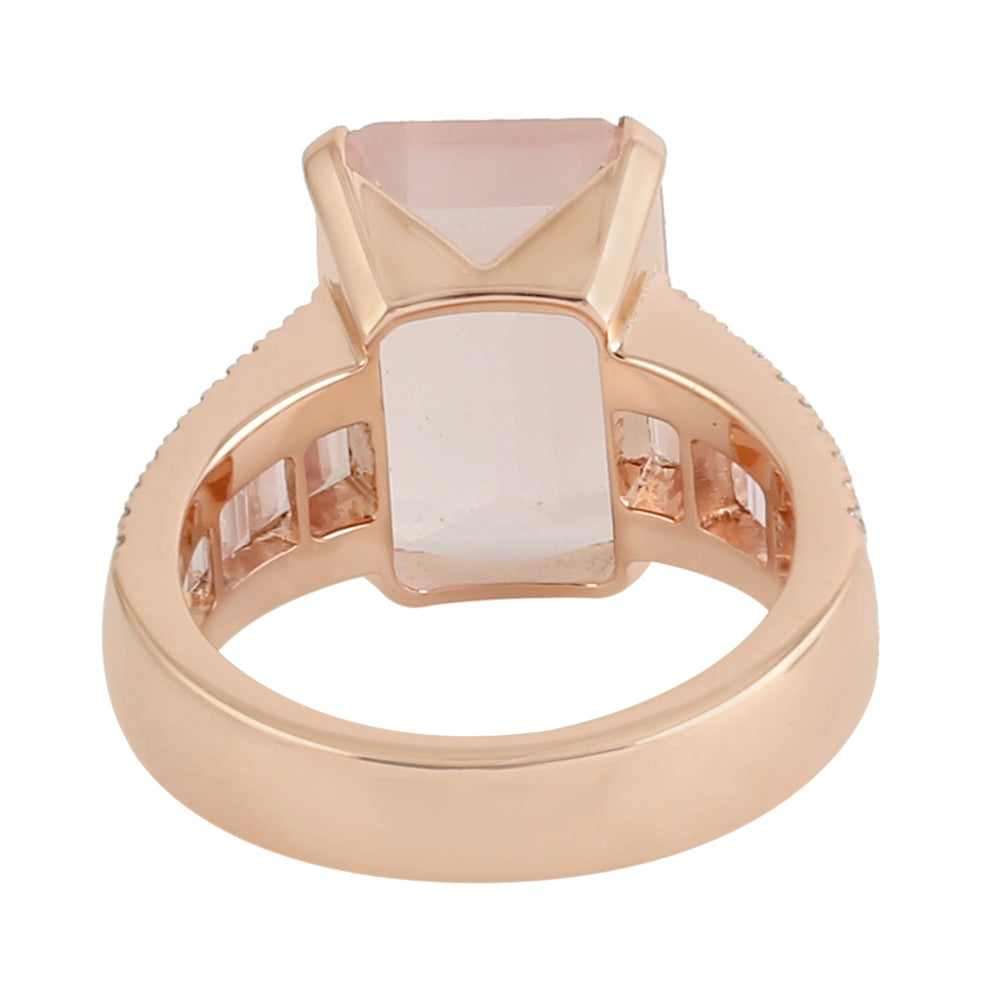 Pink Quartz Pave Diamond Beautiful Wedding Ring In 18k Rose Gold