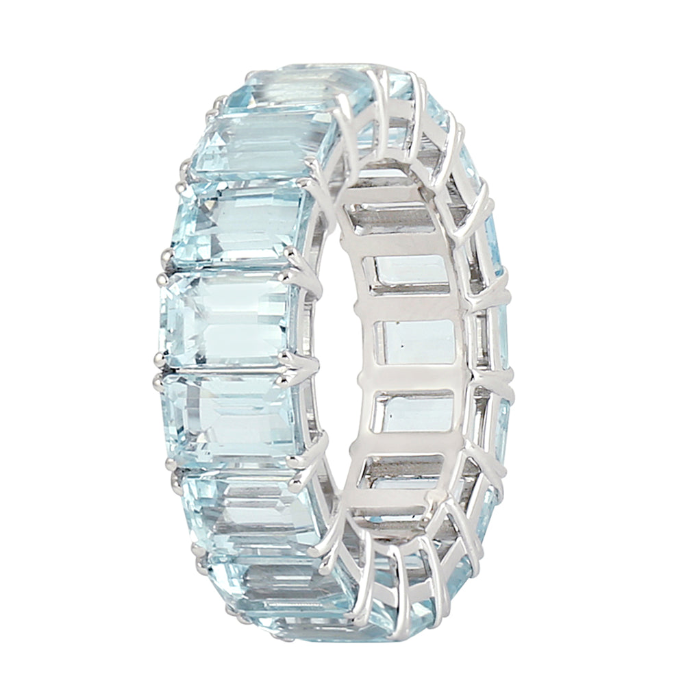 Emerald Cut Aquamarine Full Eternity Band Ring  in 18k White Gold