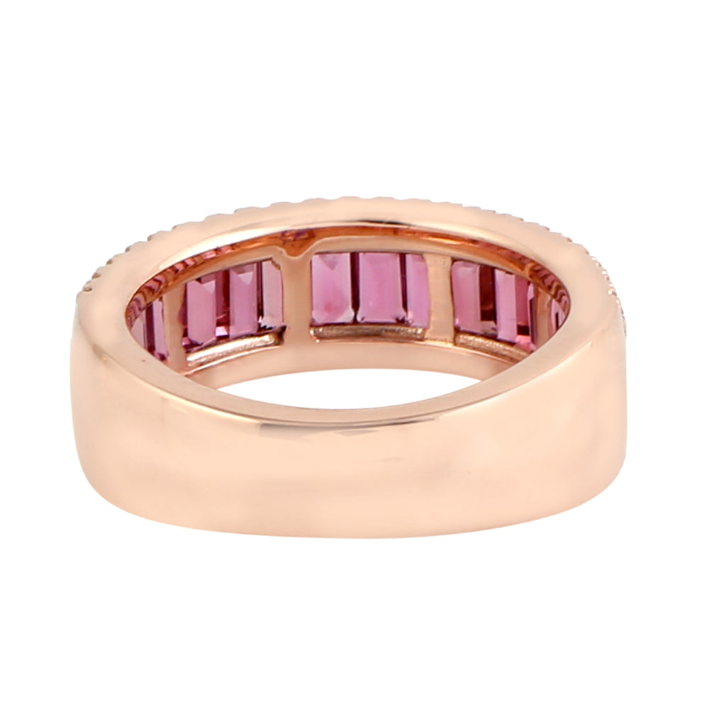 Baguette Tourmaline Pave Diamond Channel Set Beautiful Band Ring in 18k Rose Gold