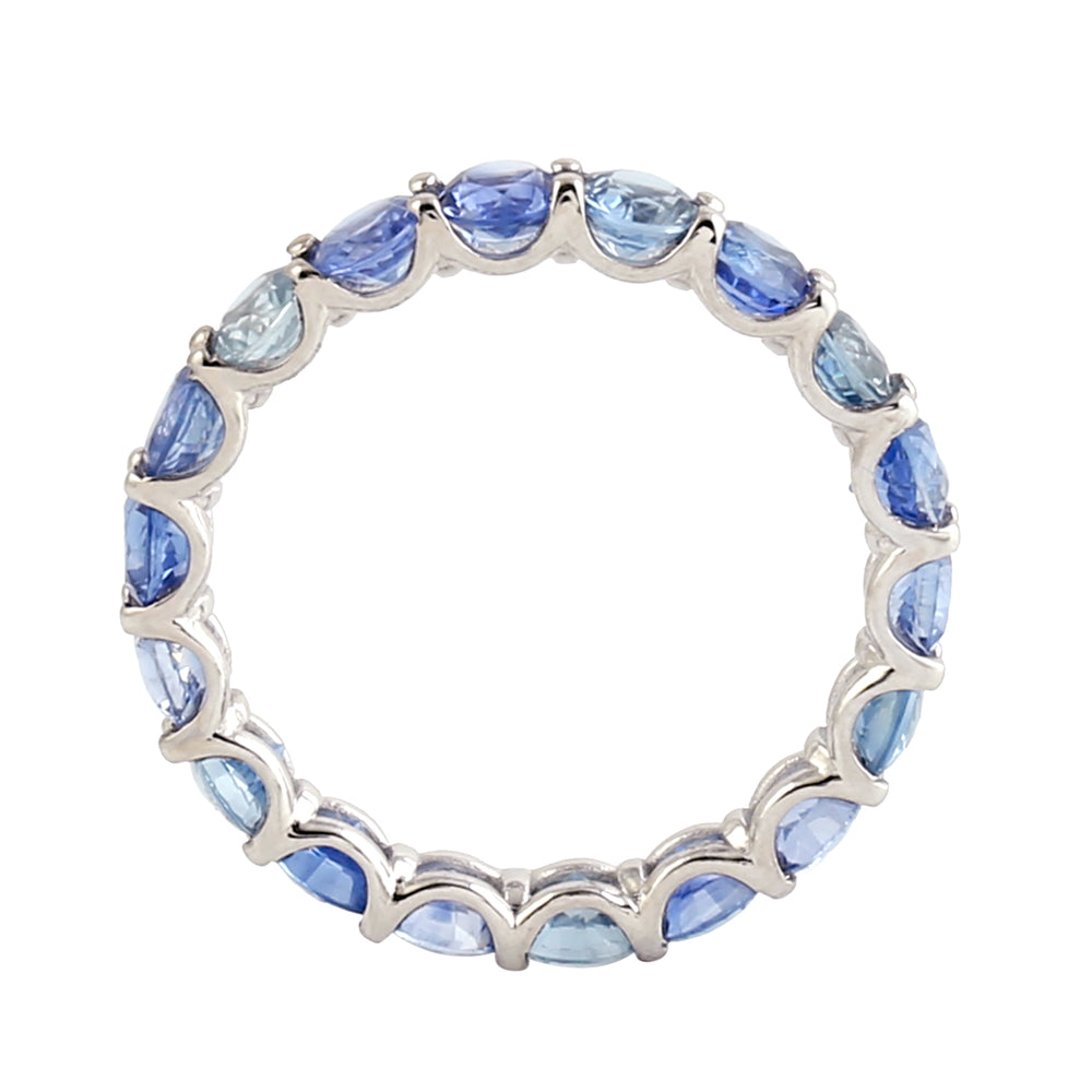 Beautiful Blue Sapphire 18k White Gold Handmade Full Eternity Band Ring For Her