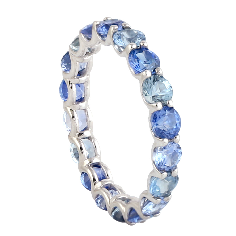 Beautiful Blue Sapphire 18k White Gold Handmade Full Eternity Band Ring For Her