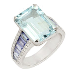 Emerald Cut Aquamarine Tanzanite Diamond Ring For Her In White Gold