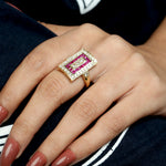 Channel Set Ruby Diamond 18k Yellow Gold Rectangle Cocktail Ring