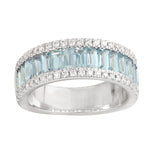 Baguette Aquamarine Diamond Full Eternity Wedding Band Ring 18k White Gold